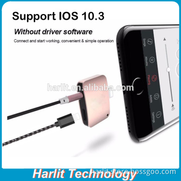 3.5 Aux Audio Charge Adapter For iPhone 7 Support IOS 10.3.2 Mini 2 in 1 Aluminum Splitter With 3.5 Aux Jack Charge Adapter